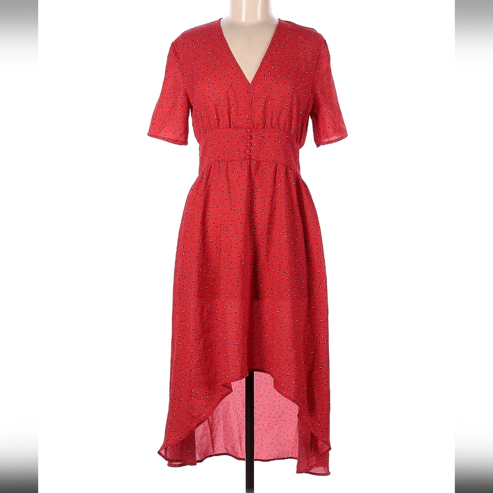 Red patterned high-low dress